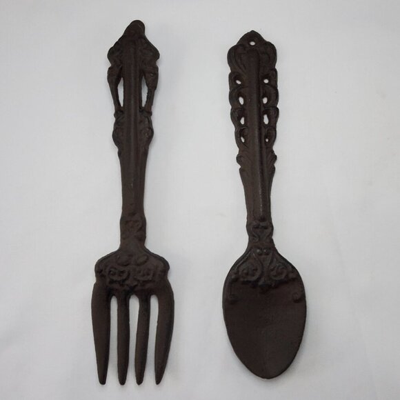 Vintage Cast Iron Spoon and Fork 11” Rustic Farm House Wall Kitchen Dining Decor - Picture 11 of 12